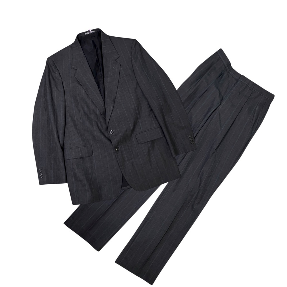 Vintage 90s Y2K Towncraft Pinstripe Suit 2-Piece Worsted Wool Gray 42L